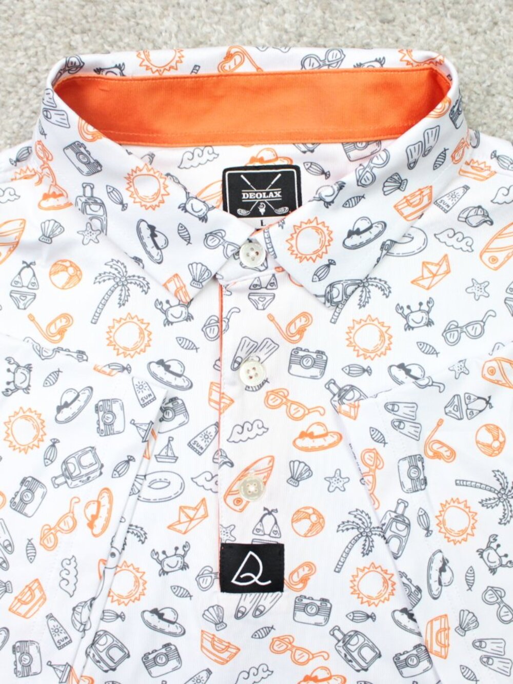 Deolax AOP Polo Shirt Mens Large White/Orange Beach All Over Print Short Sleeve